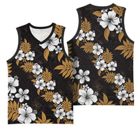 Hawaiian Hibiscus Tribal Floral Brown Basketball Jersey Polynesian Tapa Pattern - Polynesian Pride