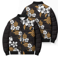Hawaiian Hibiscus Tribal Floral Brown Bomber Puffer Jacket Polynesian Tapa Pattern - Polynesian Pride