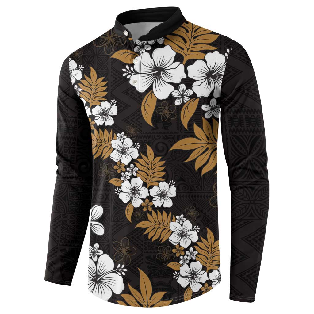 Hawaiian Hibiscus Tribal Floral Brown Button Sweatshirt Polynesian Tapa Pattern LT01 - Polynesian Pride