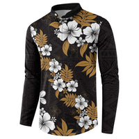 Hawaiian Hibiscus Tribal Floral Brown Button Sweatshirt Polynesian Tapa Pattern LT01 - Polynesian Pride