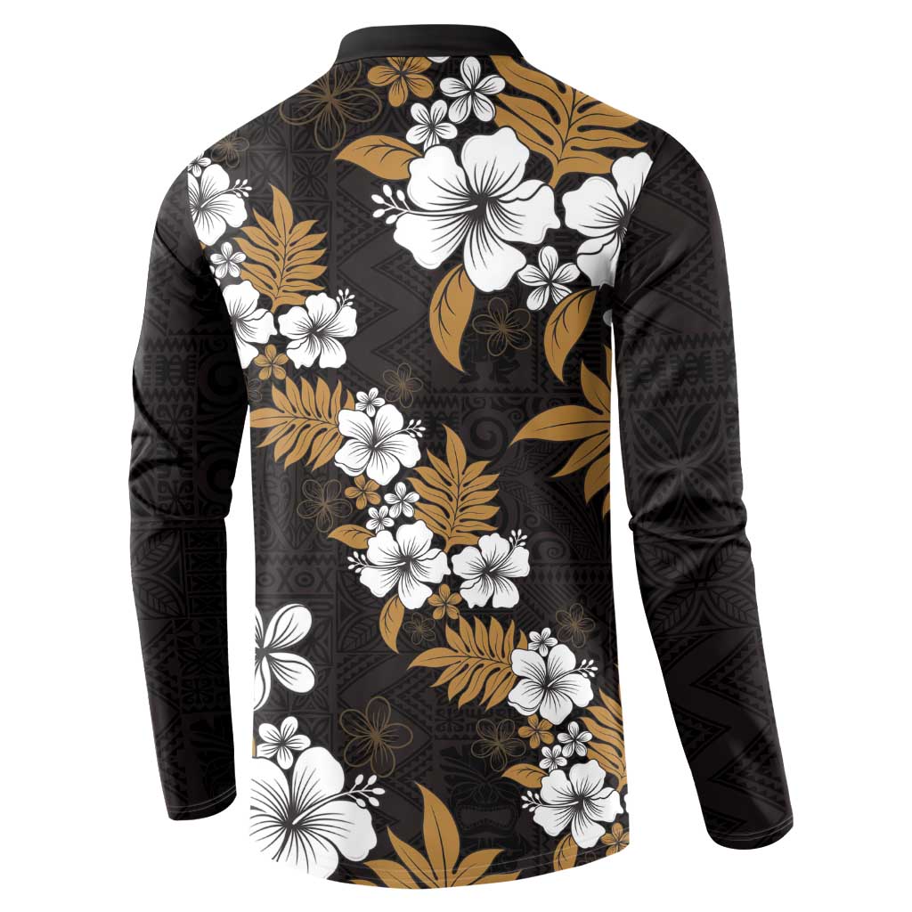 Hawaiian Hibiscus Tribal Floral Brown Button Sweatshirt Polynesian Tapa Pattern LT01 - Polynesian Pride