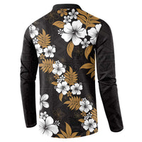 Hawaiian Hibiscus Tribal Floral Brown Button Sweatshirt Polynesian Tapa Pattern LT01 - Polynesian Pride