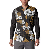 Hawaiian Hibiscus Tribal Floral Brown Button Sweatshirt Polynesian Tapa Pattern LT01 - Polynesian Pride