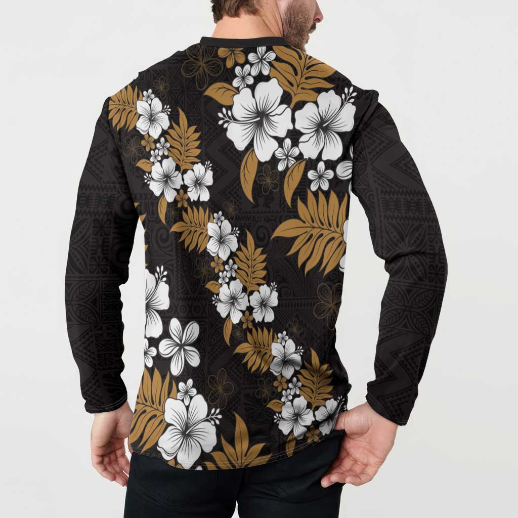 Hawaiian Hibiscus Tribal Floral Brown Button Sweatshirt Polynesian Tapa Pattern LT01 - Polynesian Pride