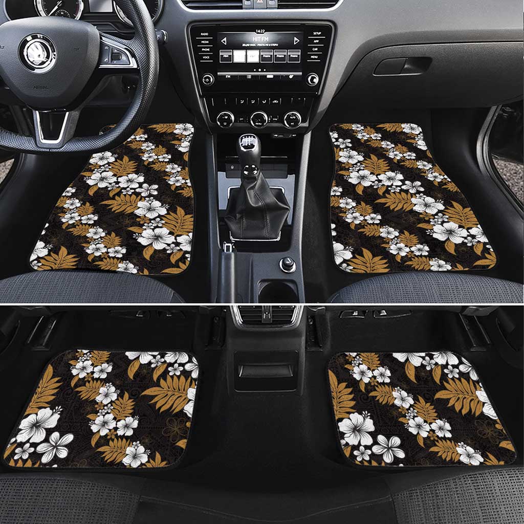 Hawaiian Hibiscus Tribal Floral Brown Car Mats Polynesian Tapa Pattern - Polynesian Pride