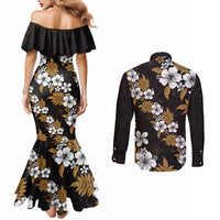 Hawaiian Hibiscus Tribal Floral Brown Couples Matching Mermaid Dress and Long Sleeve Button Shirt Polynesian Tapa Pattern LT01 - Polynesian Pride