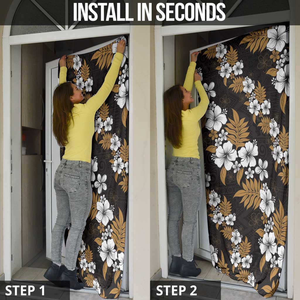 Hawaiian Hibiscus Tribal Floral Brown Door Cover Polynesian Tapa Pattern - Polynesian Pride