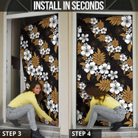 Hawaiian Hibiscus Tribal Floral Brown Door Cover Polynesian Tapa Pattern - Polynesian Pride