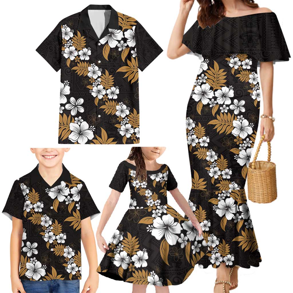 Hawaiian Hibiscus Tribal Floral Brown Family Matching Mermaid Dress and Hawaiian Shirt Polynesian Tapa Pattern LT01 - Polynesian Pride