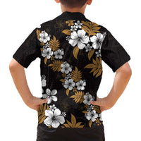 Hawaiian Hibiscus Tribal Floral Brown Family Matching Off The Shoulder Long Sleeve Dress and Hawaiian Shirt Polynesian Tapa Pattern LT01 - Polynesian Pride