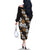 Hawaiian Hibiscus Tribal Floral Brown Family Matching Off The Shoulder Long Sleeve Dress and Hawaiian Shirt Polynesian Tapa Pattern - Polynesian Pride