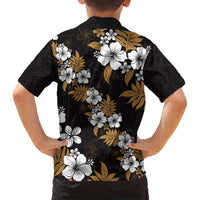 Hawaiian Hibiscus Tribal Floral Brown Family Matching Off Shoulder Short Dress and Hawaiian Shirt Polynesian Tapa Pattern LT01 - Polynesian Pride