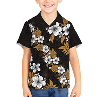 Hawaiian Hibiscus Tribal Floral Brown Family Matching Puletasi and Hawaiian Shirt Polynesian Tapa Pattern LT01 Son's Shirt Brown - Polynesian Pride