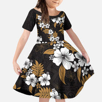Hawaiian Hibiscus Tribal Floral Brown Family Matching Short Sleeve Bodycon Dress and Hawaiian Shirt Polynesian Tapa Pattern LT01 Daughter's Dress Brown - Polynesian Pride