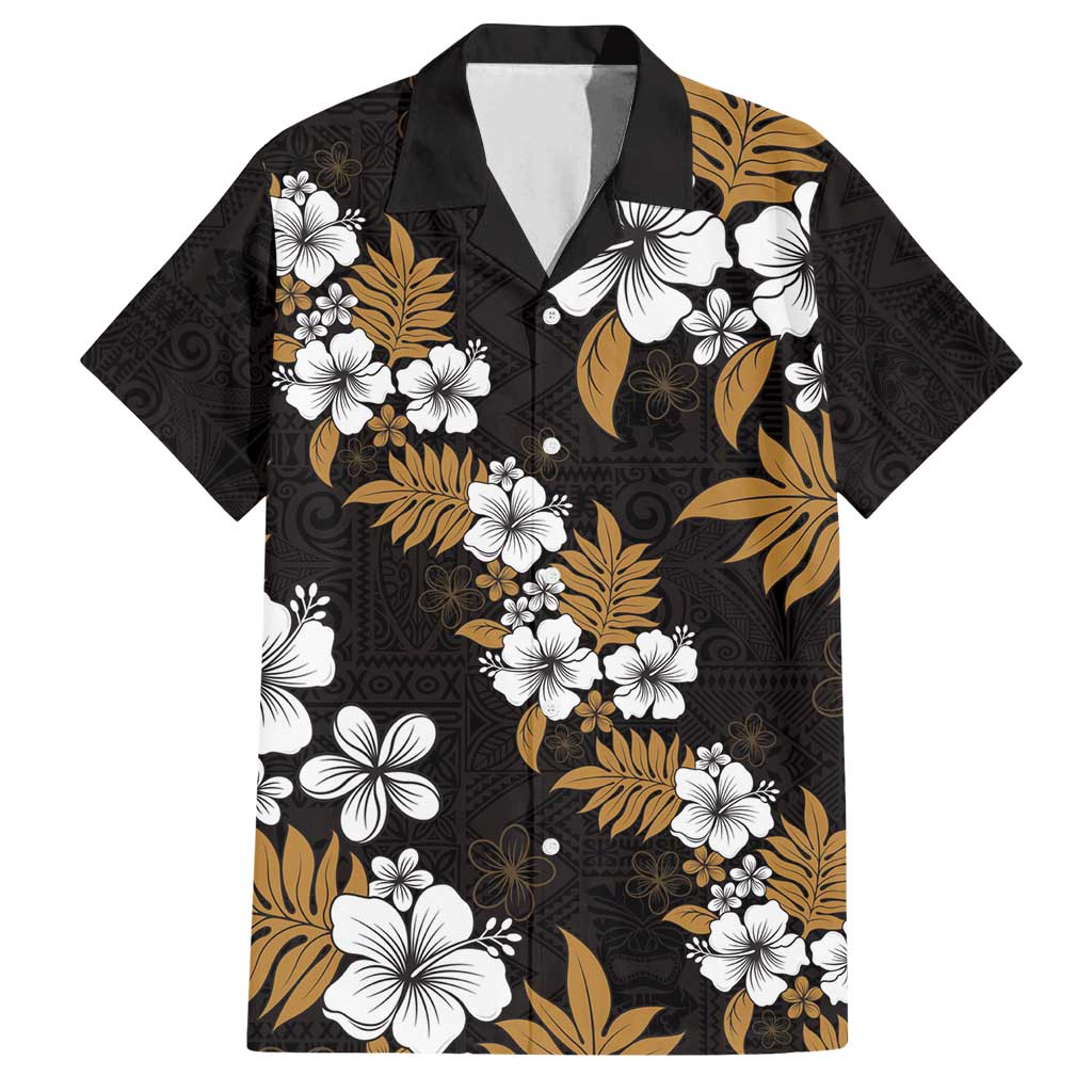 Hawaiian Hibiscus Tribal Floral Brown Family Matching Summer Maxi Dress and Hawaiian Shirt Polynesian Tapa Pattern LT01 Dad's Shirt - Short Sleeve Brown - Polynesian Pride