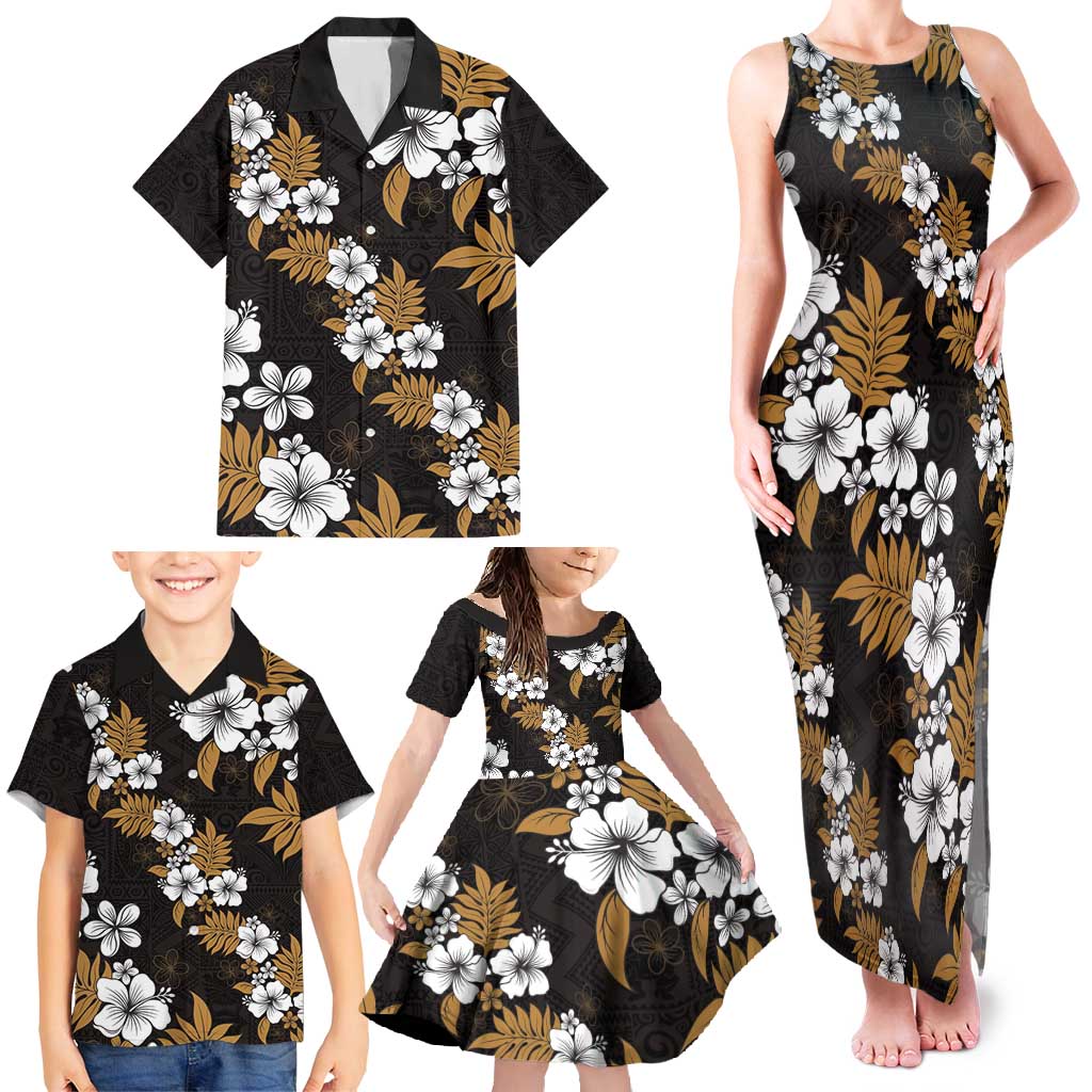 Hawaiian Hibiscus Tribal Floral Brown Family Matching Tank Maxi Dress and Hawaiian Shirt Polynesian Tapa Pattern LT01 - Polynesian Pride