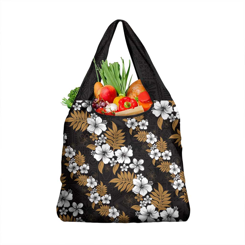 Hawaiian Hibiscus Tribal Floral Brown Grocery Bag Polynesian Tapa Pattern LT01 1-pack One Size Brown - Polynesian Pride