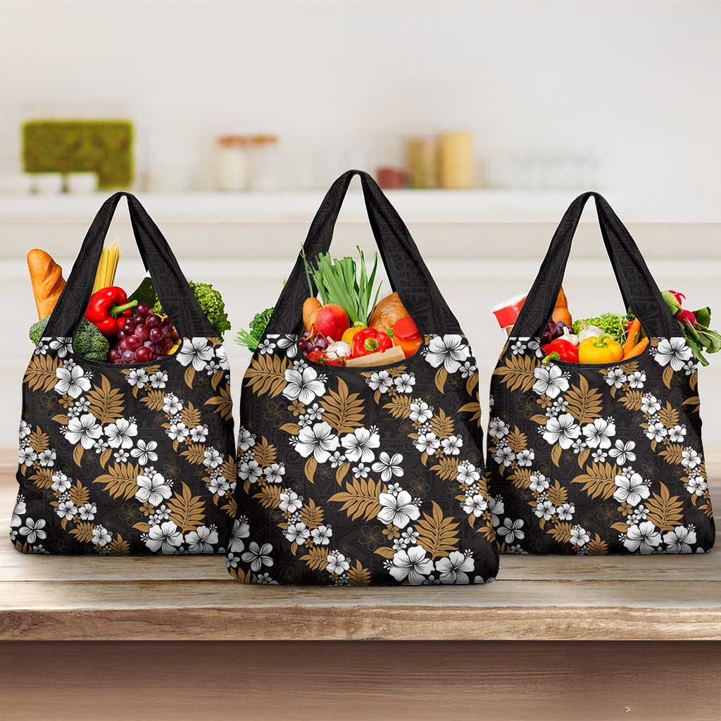 Hawaiian Hibiscus Tribal Floral Brown Grocery Bag Polynesian Tapa Pattern LT01 3-pack One Size Brown - Polynesian Pride