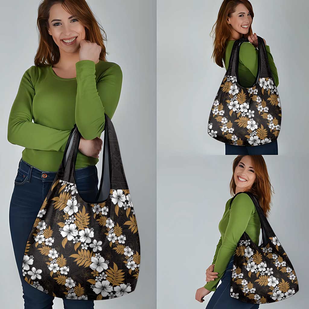 Hawaiian Hibiscus Tribal Floral Brown Grocery Bag Polynesian Tapa Pattern LT01 - Polynesian Pride