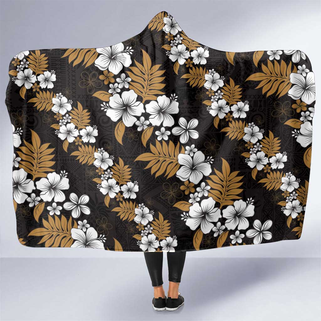 Hawaiian Hibiscus Tribal Floral Brown Hooded Blanket Polynesian Tapa Pattern - Polynesian Pride