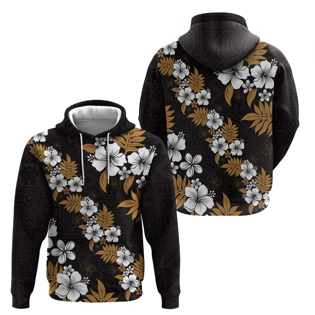 Hawaiian Hibiscus Tribal Floral Brown Hoodie Polynesian Tapa Pattern - Polynesian Pride