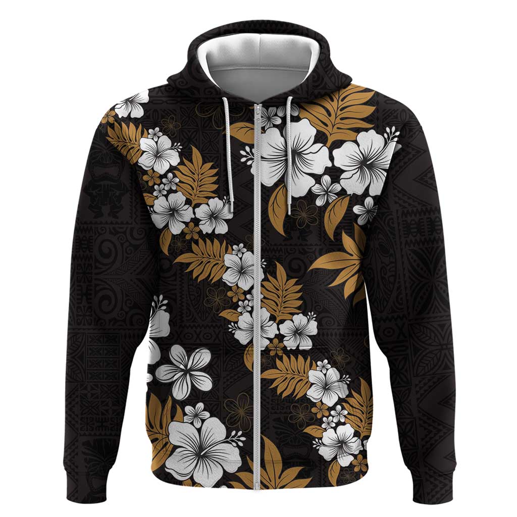 Hawaiian Hibiscus Tribal Floral Brown Hoodie Polynesian Tapa Pattern - Polynesian Pride
