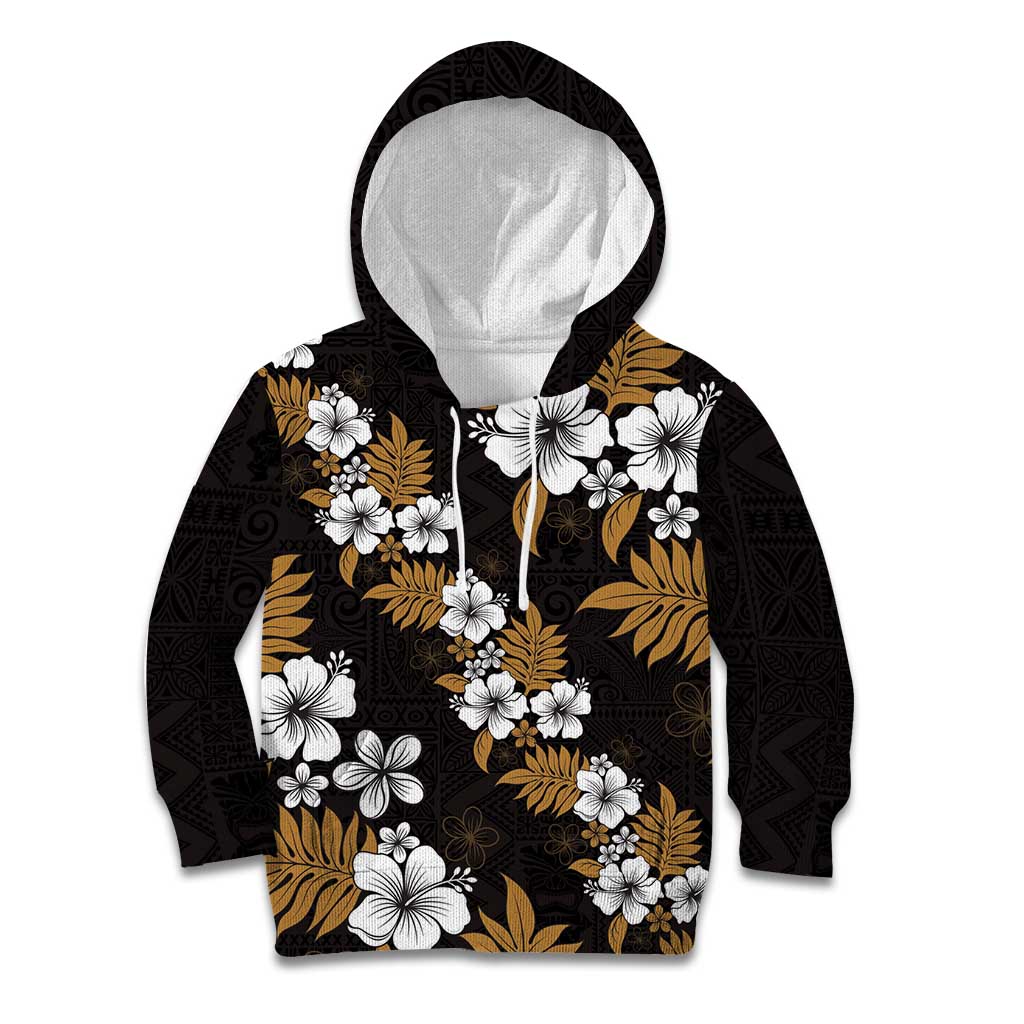 Hawaiian Hibiscus Tribal Floral Brown Kid Hoodie Polynesian Tapa Pattern - Polynesian Pride
