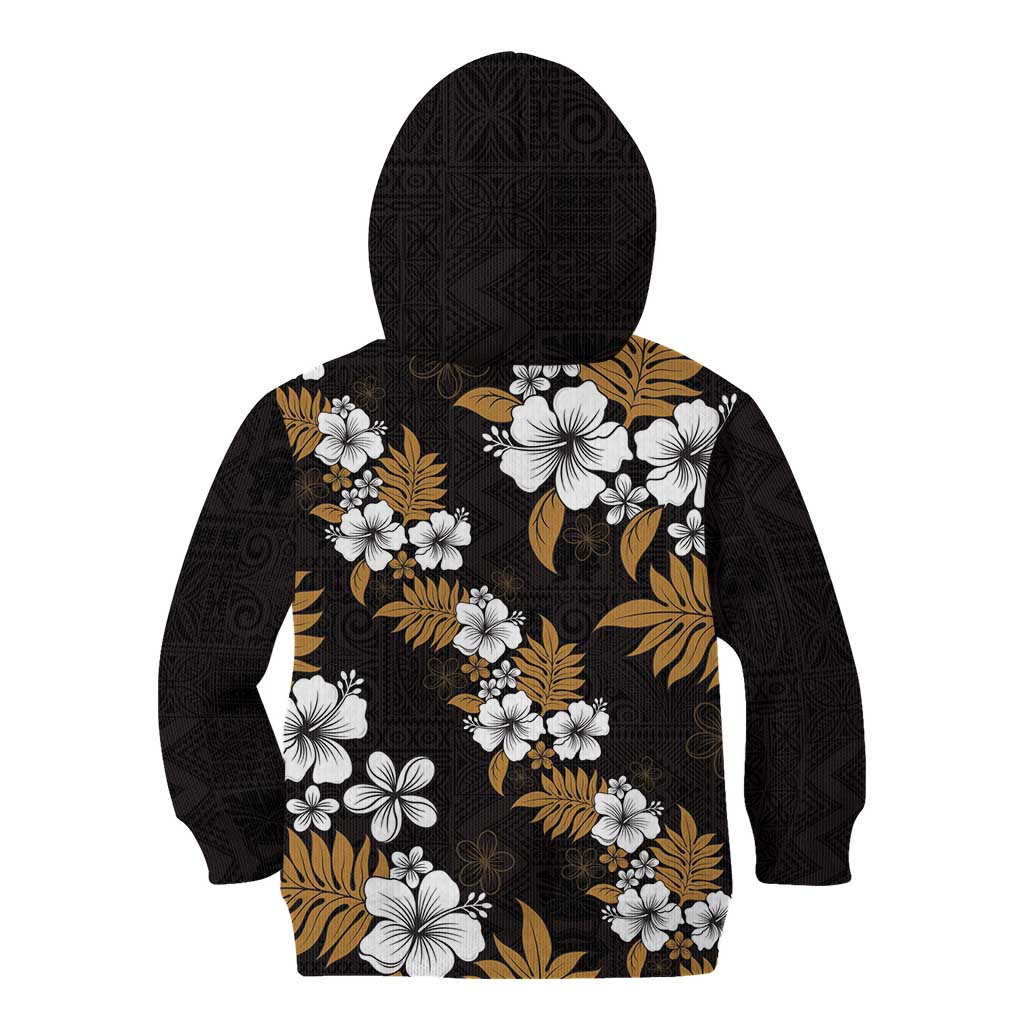 Hawaiian Hibiscus Tribal Floral Brown Kid Hoodie Polynesian Tapa Pattern - Polynesian Pride