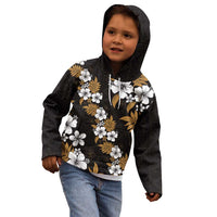 Hawaiian Hibiscus Tribal Floral Brown Kid Hoodie Polynesian Tapa Pattern - Polynesian Pride