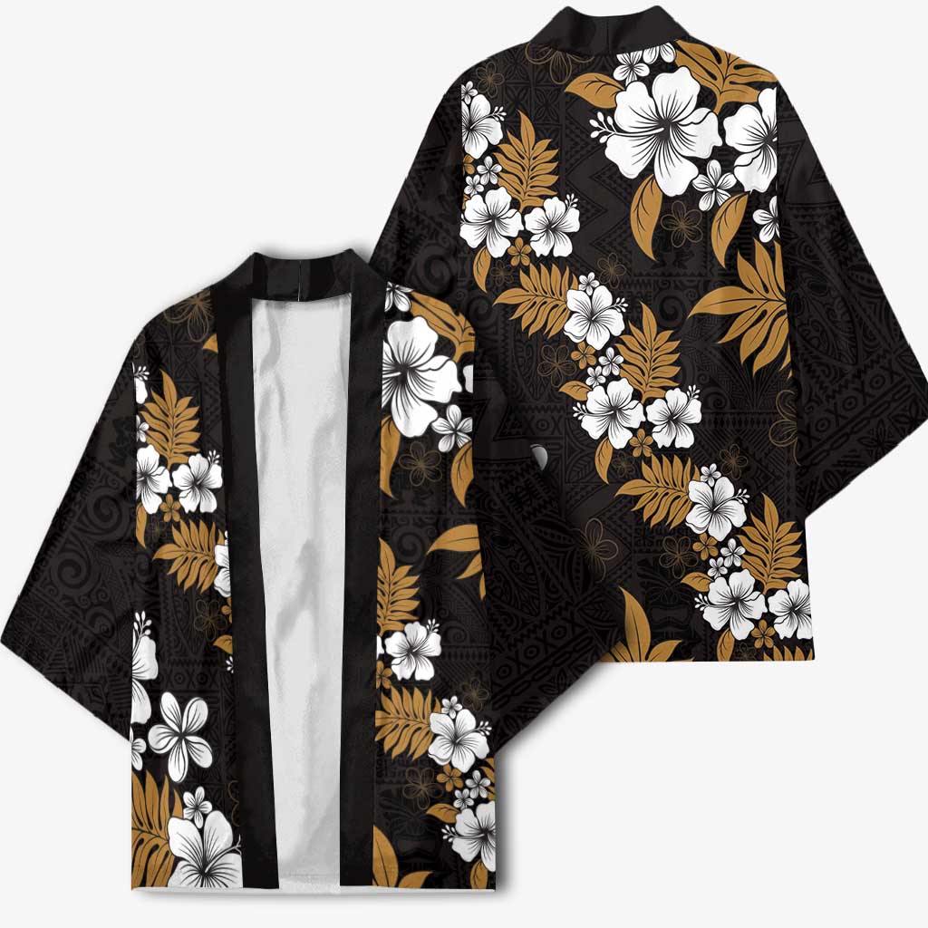 Hawaiian Hibiscus Tribal Floral Brown Kimono Polynesian Tapa Pattern - Polynesian Pride