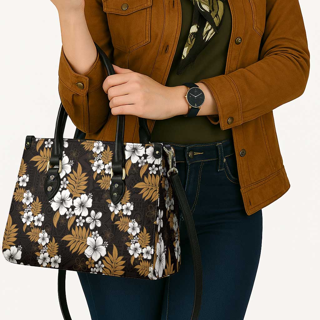 Hawaiian Hibiscus Tribal Floral Brown Leather Bag Polynesian Tapa Pattern - Polynesian Pride