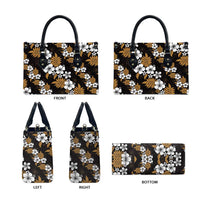 Hawaiian Hibiscus Tribal Floral Brown Leather Bag Polynesian Tapa Pattern - Polynesian Pride