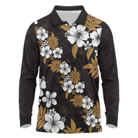 Hawaiian Hibiscus Tribal Floral Brown Long Sleeve Polo Shirt Polynesian Tapa Pattern LT01 Brown - Polynesian Pride