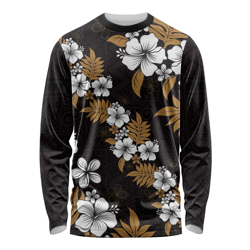 Hawaiian Hibiscus Tribal Floral Brown Long Sleeve Shirt Polynesian Tapa Pattern LT01 Unisex Brown - Polynesian Pride
