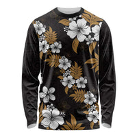 Hawaiian Hibiscus Tribal Floral Brown Long Sleeve Shirt Polynesian Tapa Pattern LT01 Unisex Brown - Polynesian Pride
