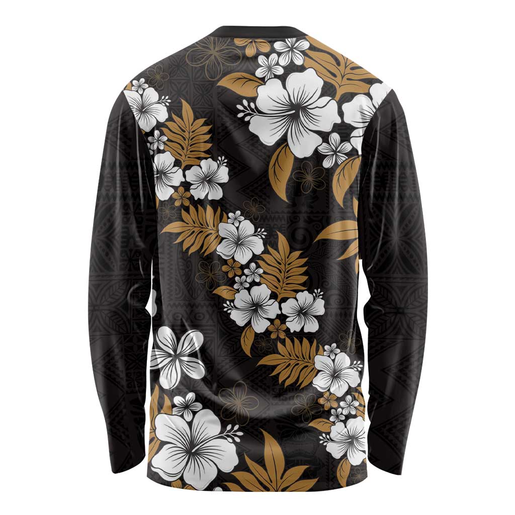 Hawaiian Hibiscus Tribal Floral Brown Long Sleeve Shirt Polynesian Tapa Pattern LT01 - Polynesian Pride