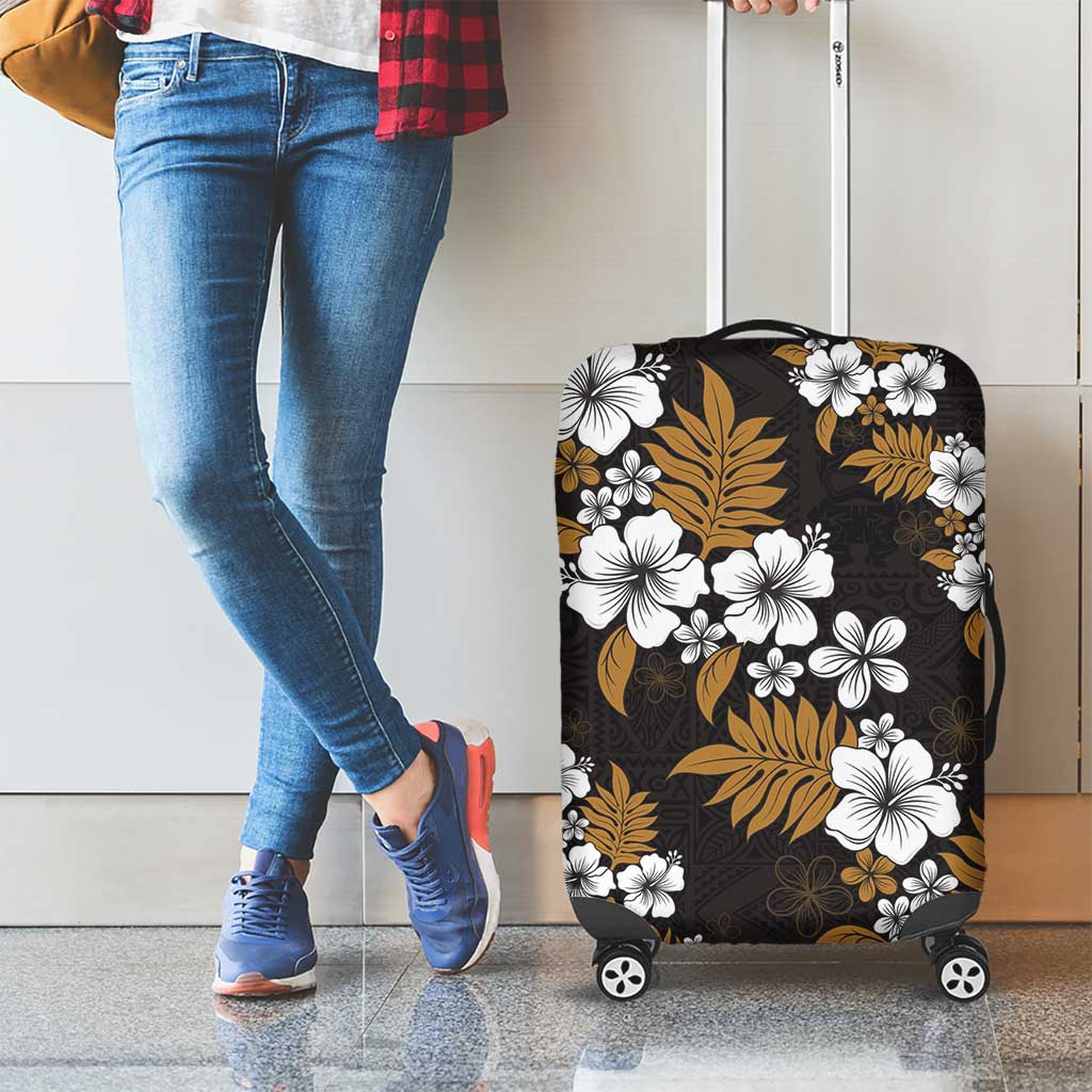 Hawaiian Hibiscus Tribal Floral Brown Luggage Cover Polynesian Tapa Pattern - Polynesian Pride