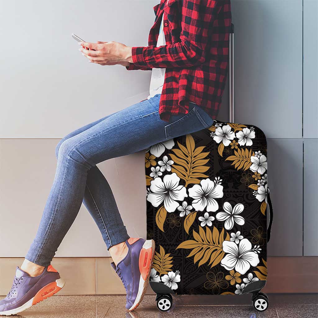 Hawaiian Hibiscus Tribal Floral Brown Luggage Cover Polynesian Tapa Pattern - Polynesian Pride