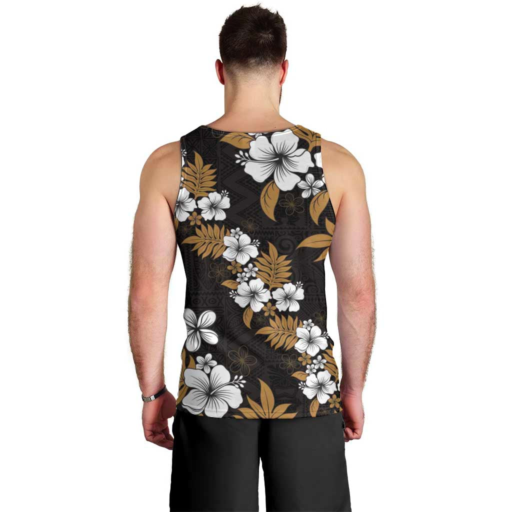 Hawaiian Hibiscus Tribal Floral Brown Men Tank Top Polynesian Tapa Pattern LT01 - Polynesian Pride