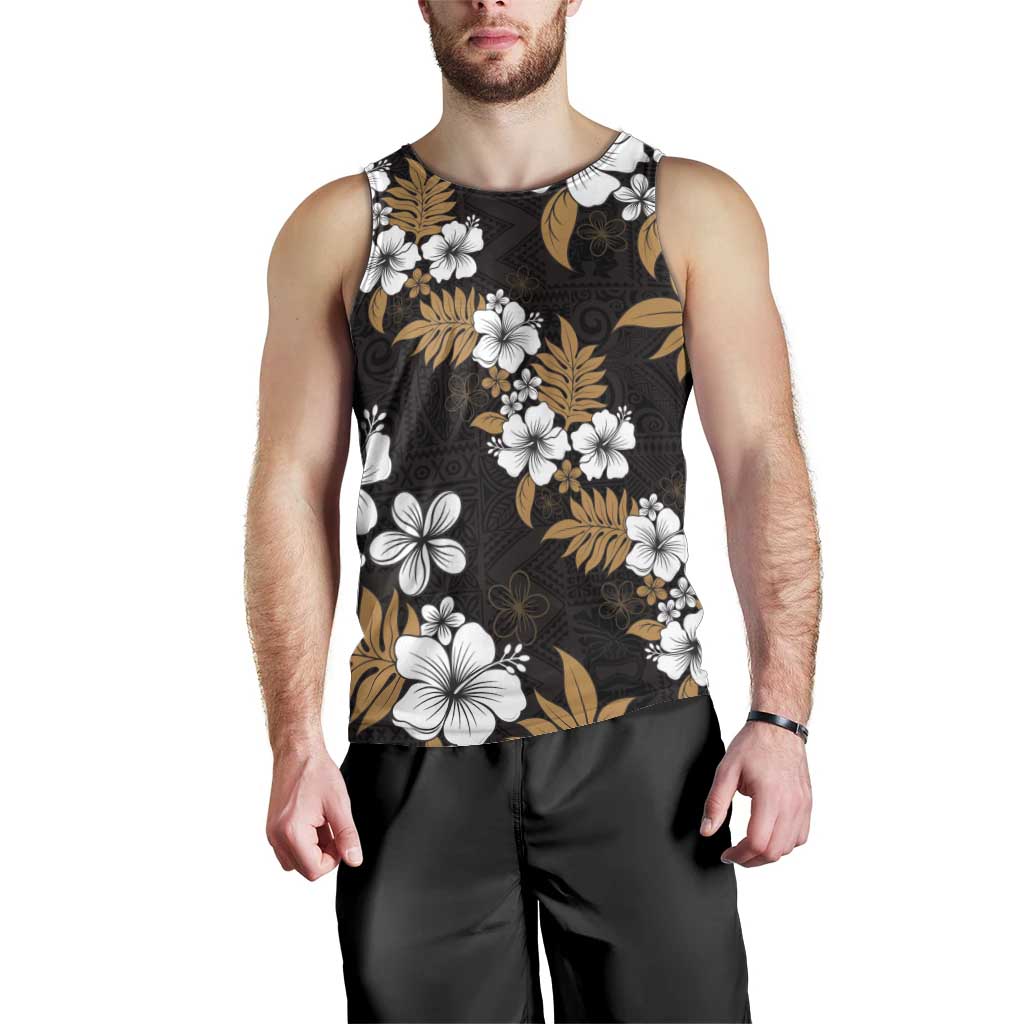 Hawaiian Hibiscus Tribal Floral Brown Men Tank Top Polynesian Tapa Pattern LT01 - Polynesian Pride