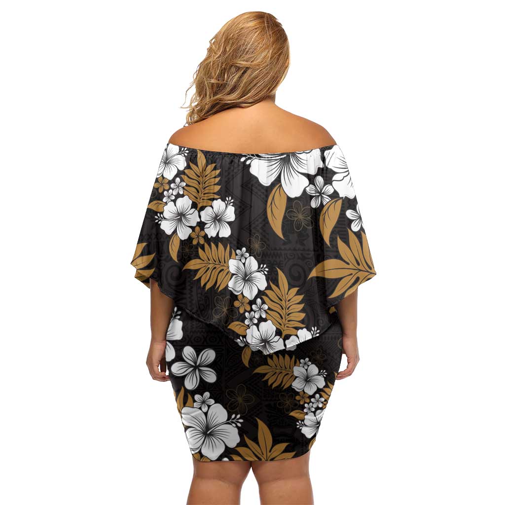 Hawaiian Hibiscus Tribal Floral Brown Off Shoulder Short Dress Polynesian Tapa Pattern - Polynesian Pride