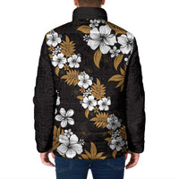 Hawaiian Hibiscus Tribal Floral Brown Padded Jacket Polynesian Tapa Pattern - Polynesian Pride