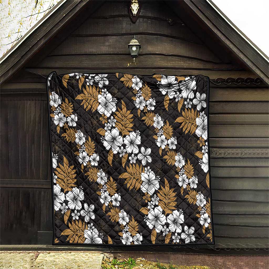Hawaiian Hibiscus Tribal Floral Brown Quilt Polynesian Tapa Pattern - Polynesian Pride