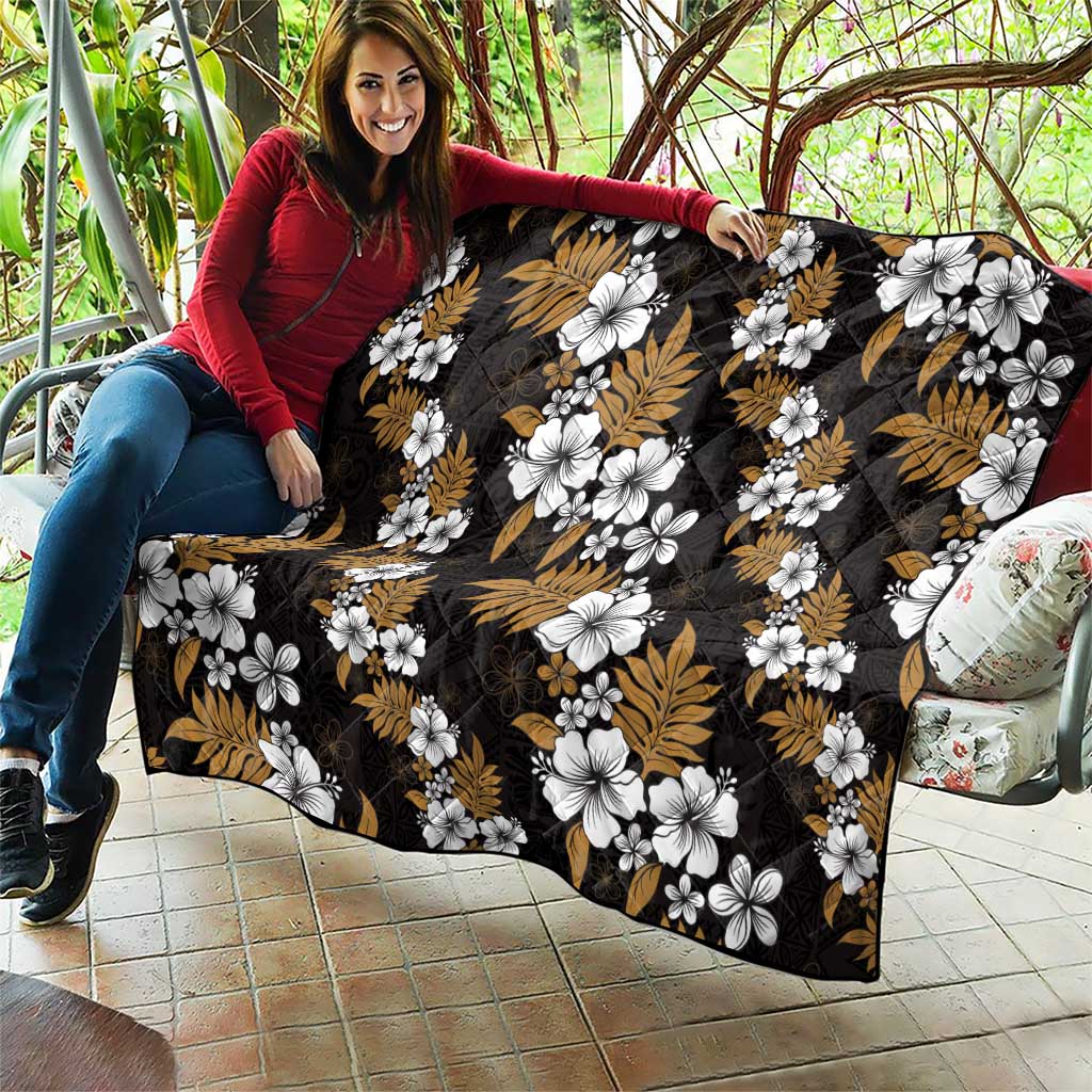 Hawaiian Hibiscus Tribal Floral Brown Quilt Polynesian Tapa Pattern - Polynesian Pride