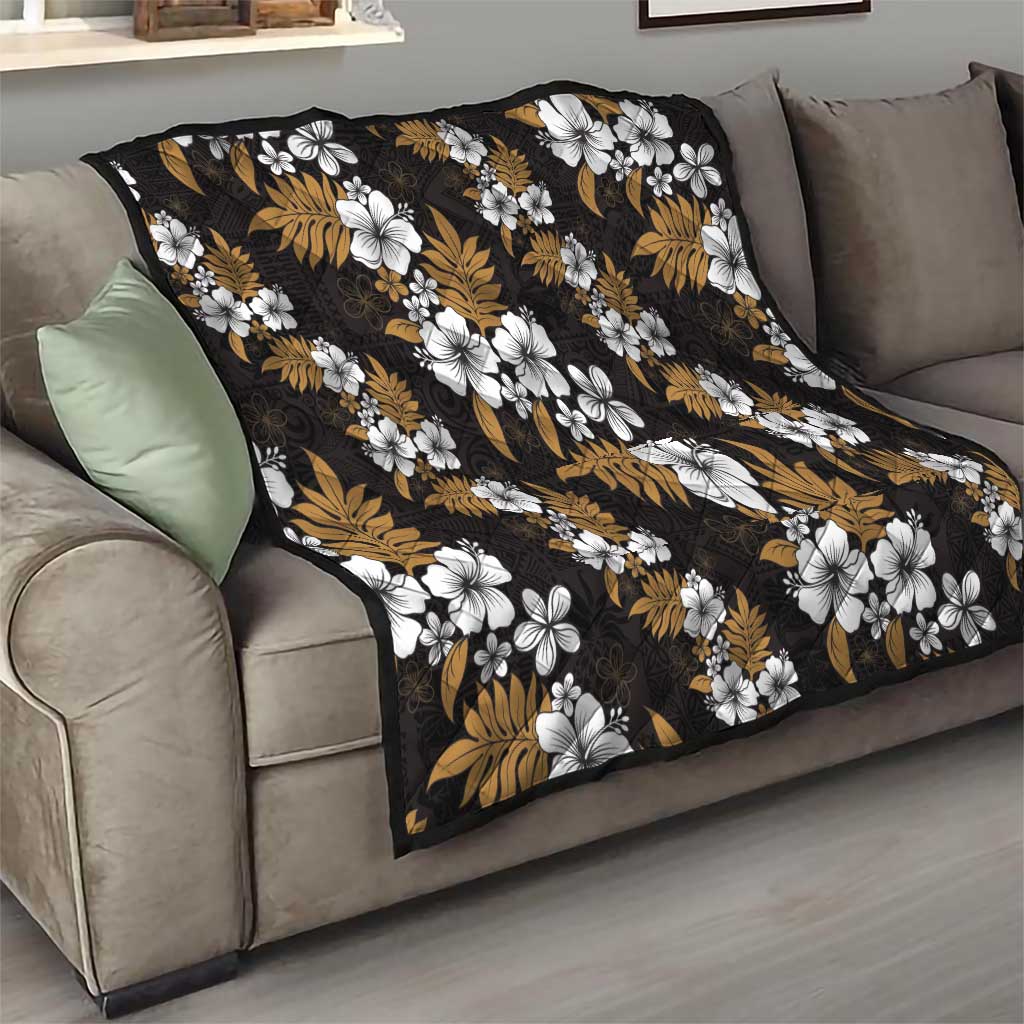 Hawaiian Hibiscus Tribal Floral Brown Quilt Polynesian Tapa Pattern - Polynesian Pride