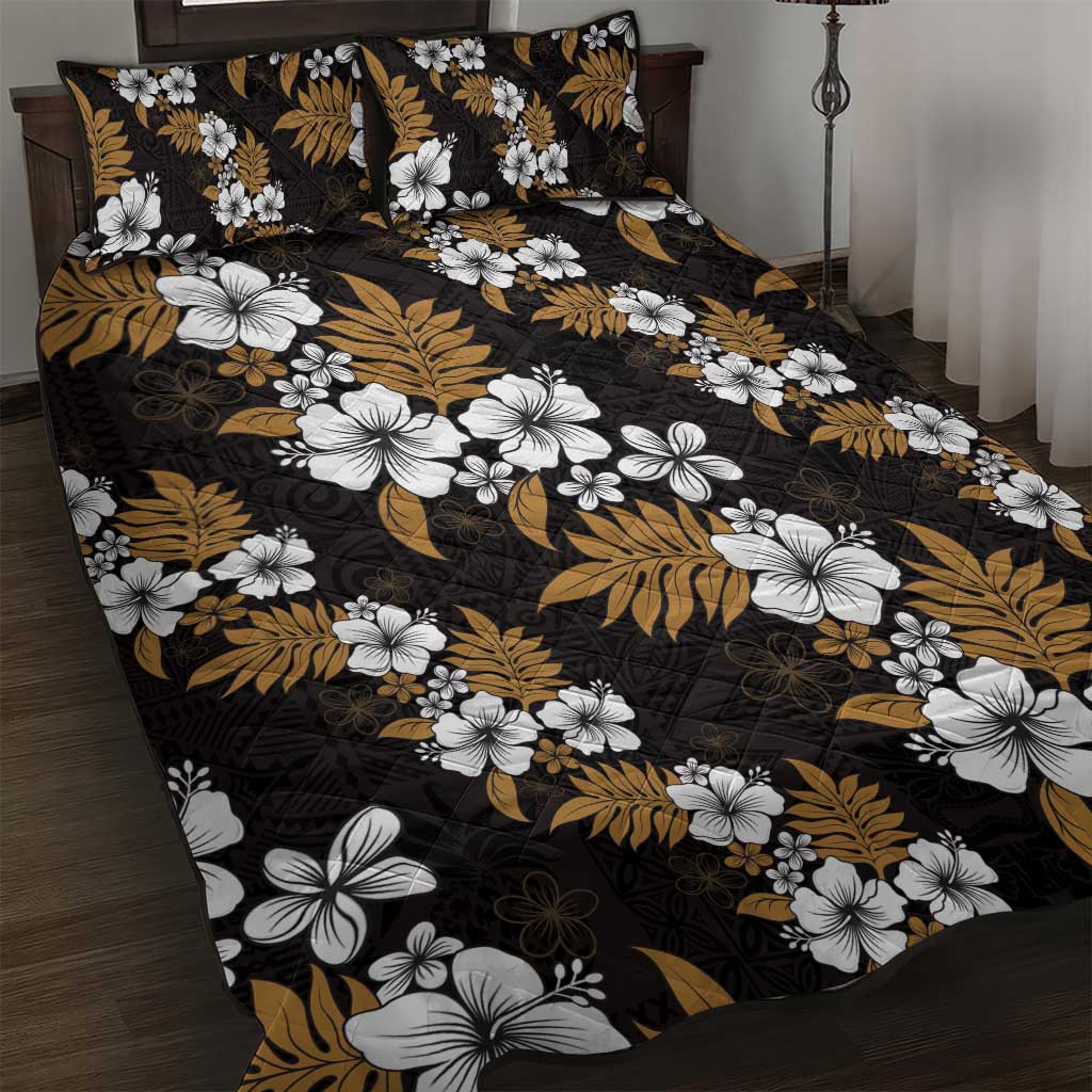 Hawaiian Hibiscus Tribal Floral Brown Quilt Bed Set Polynesian Tapa Pattern - Polynesian Pride