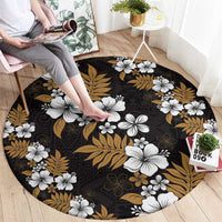 Hawaiian Hibiscus Tribal Floral Brown Round Carpet Polynesian Tapa Pattern - Polynesian Pride