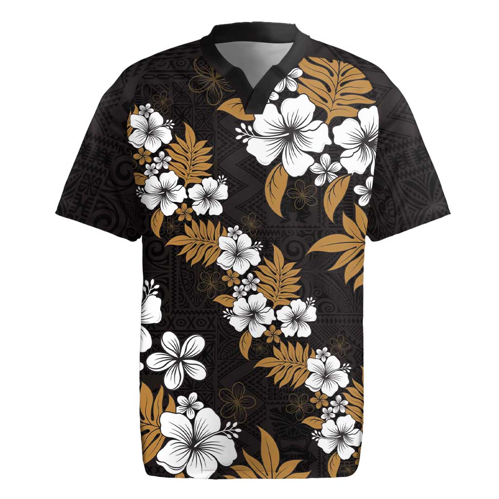 Hawaiian Hibiscus Tribal Floral Brown Rugby Jersey Polynesian Tapa Pattern LT01 Brown - Polynesian Pride
