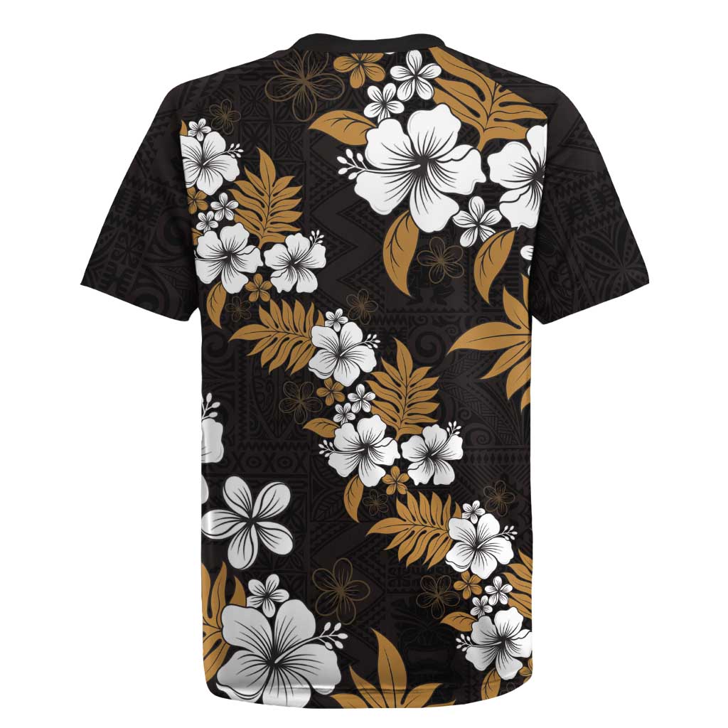 Hawaiian Hibiscus Tribal Floral Brown Rugby Jersey Polynesian Tapa Pattern LT01 - Polynesian Pride