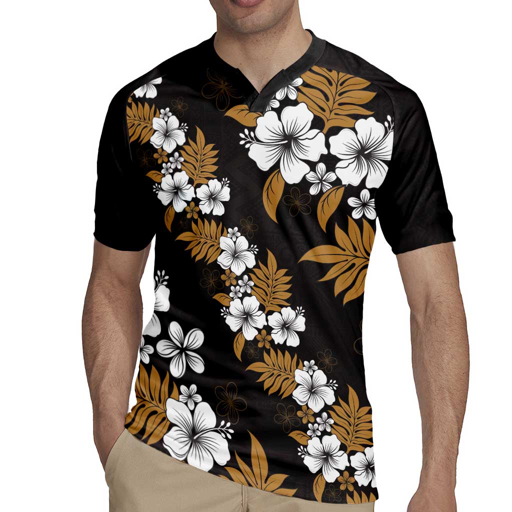 Hawaiian Hibiscus Tribal Floral Brown Rugby Jersey Polynesian Tapa Pattern LT01 - Polynesian Pride